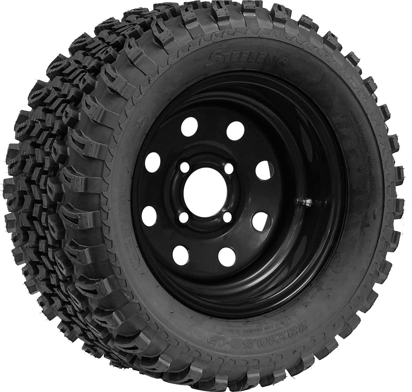 SGC 12″ Steel Wheel – Black – 8 Holes / STEELENG 23″x10.5″-12″ All Terrain Tire