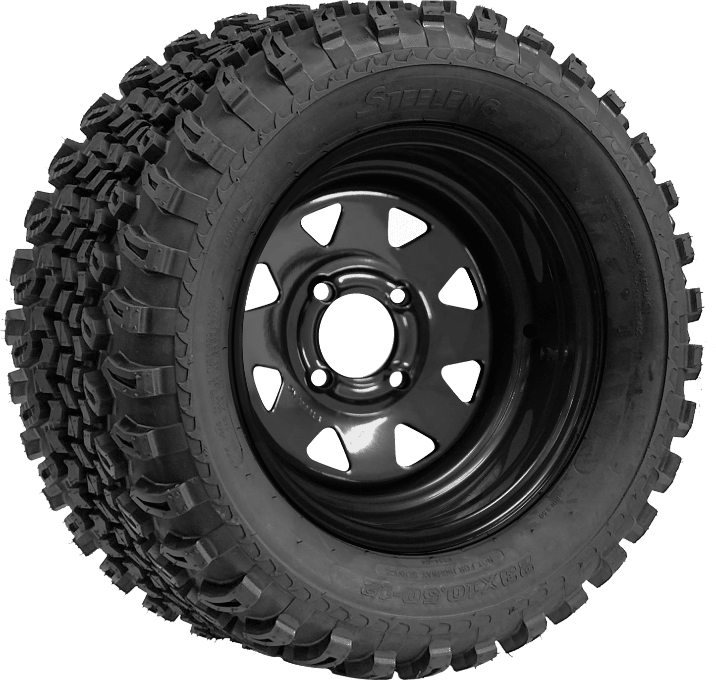 SGC 12″ Steel Wheel – Black – Slotted / STEELENG 23″x10.5″-12″ All Terrain Tire