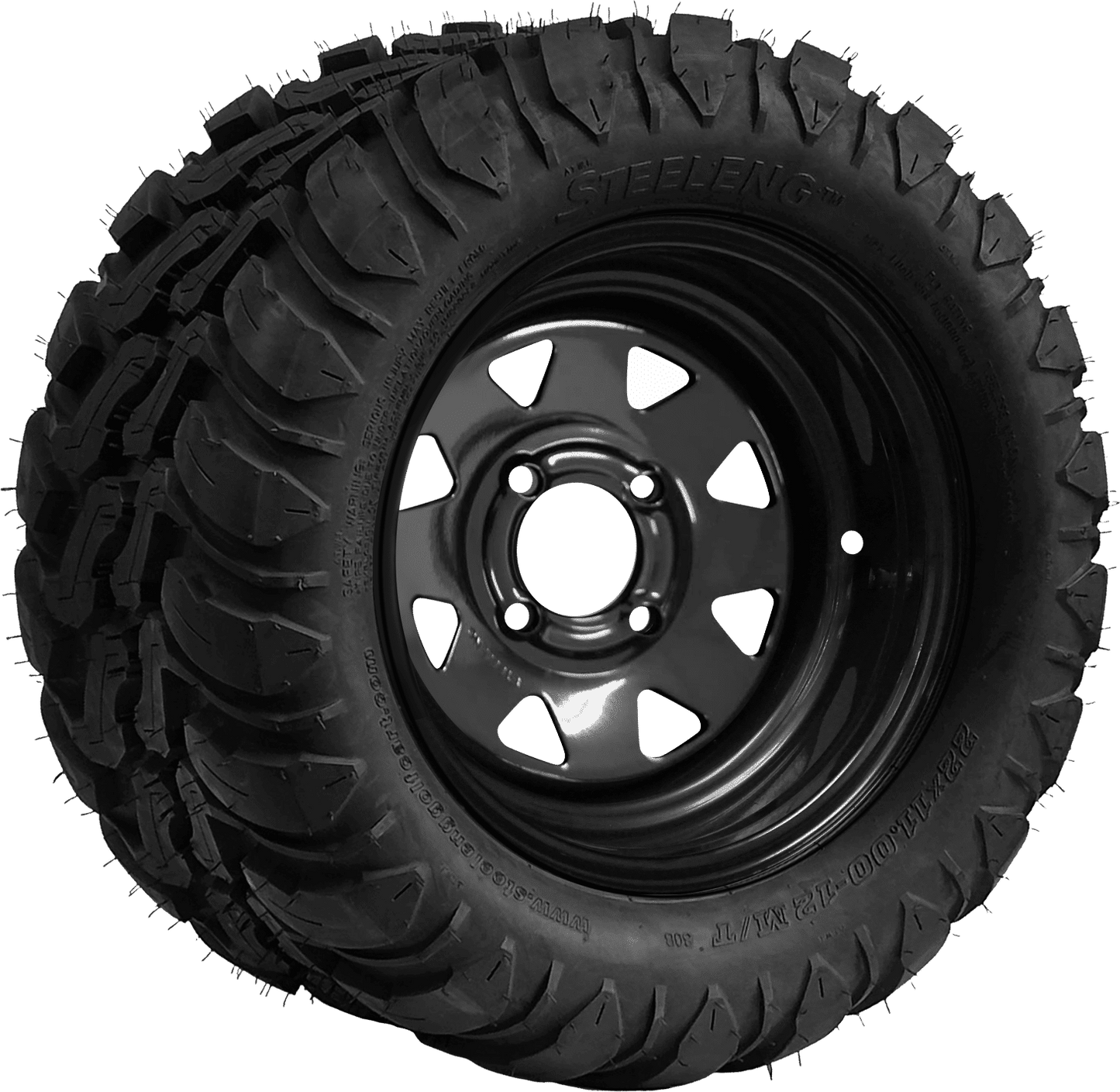 GC 12″ Steel Wheel – Black – Slotted / STEELENG 22″x11″-12″ Mud Terrain / All Terrain Tire DOT approved